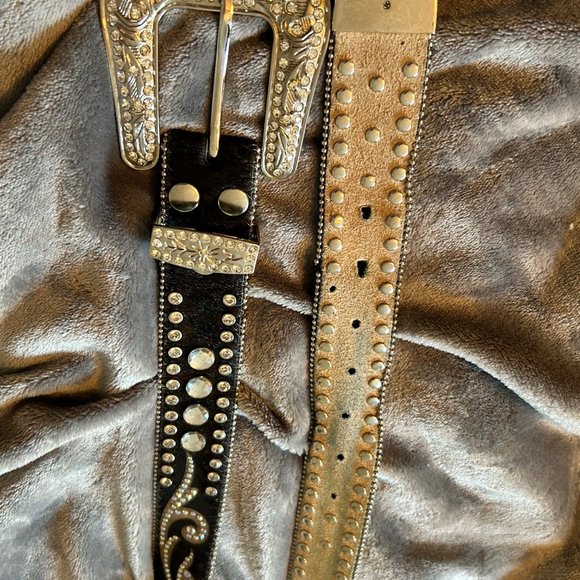 Black Leather Rhinestone Bling Belt Size L - Picture 12 of 13